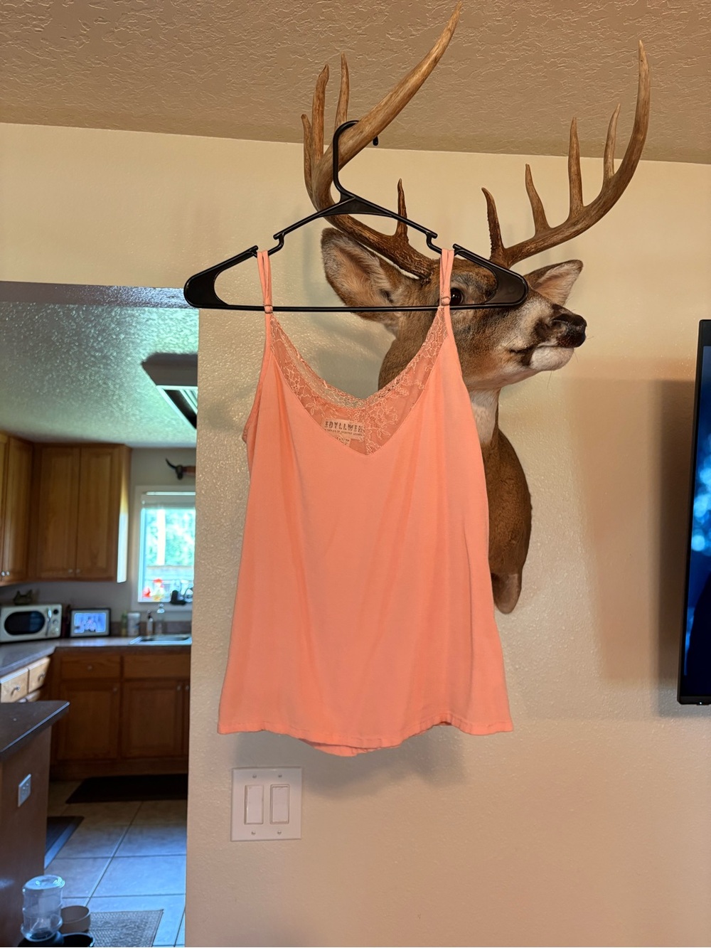 Peach Lace Trim Camisole Tank Top